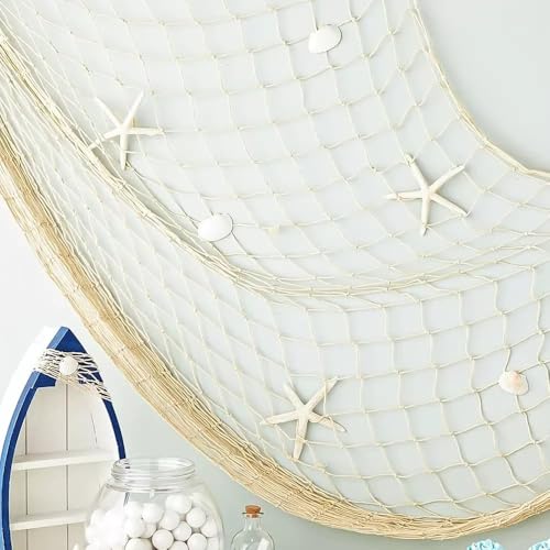 80"x40" Fish Net Decorations, Natural Cotton Fishing Net Decor Fishnet Rope Decoration for Under The Sea Hawaiian Pirate Ocean Beach Themed Party (1 Pack)