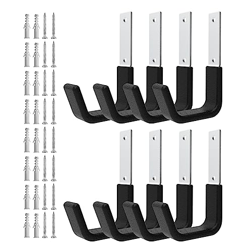 Heavy Duty Garage Utility Hooks, Wall Mount Ladder Hangers, 8 S | Large J-shaped hangers for bicycles, hoses and tools; zinc-coated steel, PVC padding, 50 lb capacity, indoor/outdoor use. - size: 8 Small