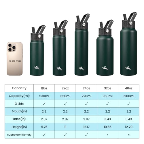 Konokyo 24 oz Insulated Stainless Steel Water Bottle with Straw Lid - color: Army Green, size: 24 Ounces