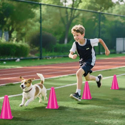 24pcs Cones 9 Inch Soccer Cones and Plastic Traffic Cones, Durable Cones for Sports Training, Ideal for Soccer, Basketball, Football, Skating, and Agility Drills Practice - color: pink