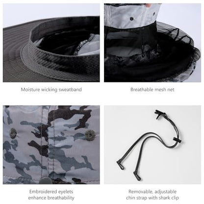 BASSDASH UPF 50+ Mosquito Sun Hat with Hidden Head Net and Neck Flap for Men Women Outdoor Fishing Hiking Camping - color: Storm Camo