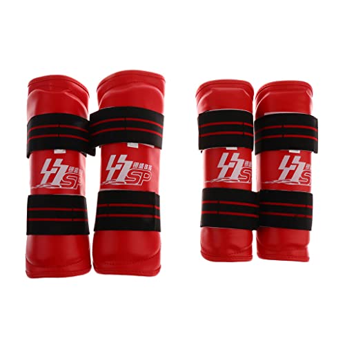 Shin Instep & Elbow Pads MMA Leg and Arm Guards Taekwondo Muay Thai Kick Boxing Protector Set Red M