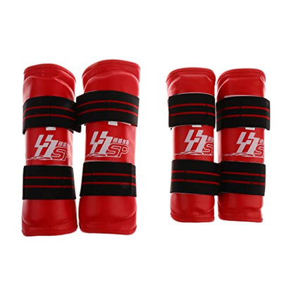 Shin Instep & Elbow Pads MMA Leg and Arm Guards Taekwondo Muay Thai Kick Boxing Protector Set Red M