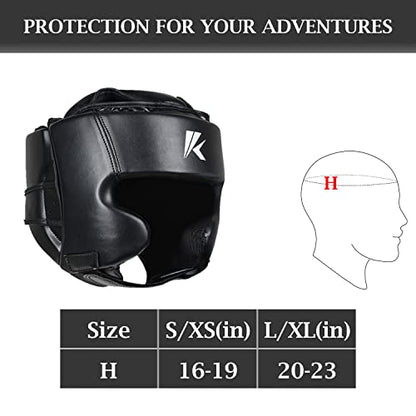 Kruzak Unisex Matte Black Boxing Gloves, Focus Mitts and Head Gear Set for Kickboxing and Muay Thai MMA Training | Fitness Kit for Martial Arts and Karate - size: S/M - Headgear