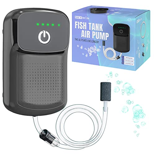Skywin Portable Aerator for Fish,USB Rechargeable Live Bait Aerator 18–32H Battery, Keeps Bait Alive Anywhere, Quiet Aquarium Water Pump for Buckets, Coolers, Aquariums, Salt & Freshwater - color: Black (1 Pack)