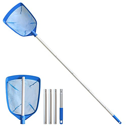 Swimming Pool Leaf Skimmer Net, with 5 Sections Telescopic Aluminum Pole & Nylon Medium Fine Mesh Pool Net, Pool Cleaning Tool for Removing Leaves & Debris - size: Pool Skimmer with Pole