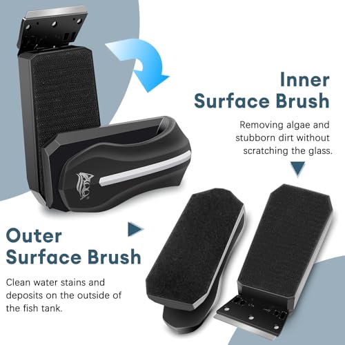 AQQA Aquarium Magnet Glass/Acrylic Cleaner,Fish Tank Cleaner Brush,Magnetic Algae Scrapers Cleaning Tools with 2 Detachable Scrapers,Floating Freshwater Saltwater (XL)