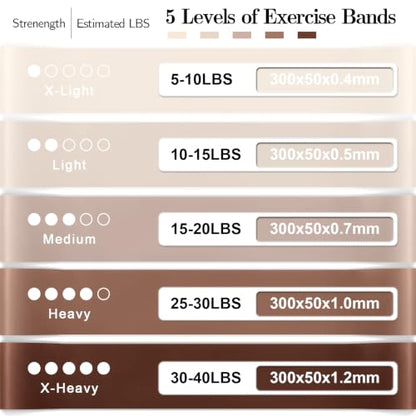 Resistance Bands for Working Out, 5 Levels Elastic Exercise Bands - color: Brown