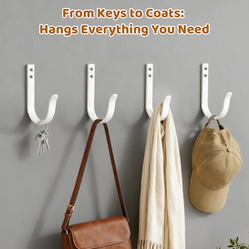 Heavy Duty Metal Wall Hooks 22LB, 4 Pcs White Large Coat Hooks Wall Mount - color: White