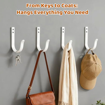 Heavy Duty Metal Wall Hooks 22LB, 4 Pcs White Large Coat Hooks Wall Mount - color: White