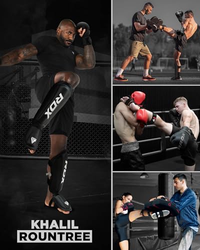 RDX Shin Guards Kickboxing Muay Thai, SATRA SMMAF Approved, Premium Maya Hide Leather, Leg Instep Protection Pads, MMA Martial Arts Kicking Sparring Training Gear, BJJ Karate Boxing Taekwondo, Black - color: Black, size: Small