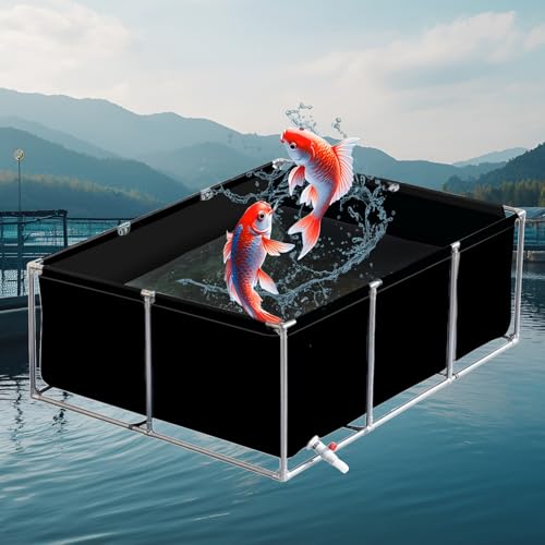 Large Outdoor Fish Holding Tank with Drain Valve, Canvas Fish Pond.Large Outdoor Fish Holding Tank - Above Ground PVC Pool for Koi, Turtles & Aquatic Life with Durable Steel Frame & Canvas L - color: Black, size: 3×1×0.8m(9.8×3.3×2.6ft)