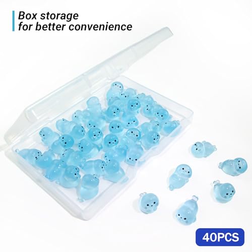 40Pcs Glow in Dark Mini Resin Seal Figurines - 5 Styles Luminous Sea Animals for Terrarium Decor, Fairy Garden, Aquarium, Small Resin Animals with Storage Box