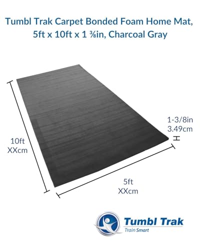 Tumbl Trak Home Tumbling Mat 5ft x 10ft | Roll-Up Carpet Bonded Foam Mat for Gymnastics, Cheerleading, Wrestling, BJJ, and Martial Arts Home Training - color: Charcoal Gray