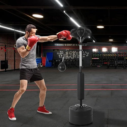 3-in-1 Freestanding Boxing Bag Set with 2 Speed Balls & 360° Relax Bar, Adjustable Punching Bag with Reaction Training Equipment for Adults