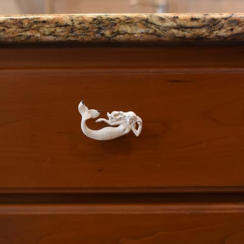 Mermaid Metal Drawer Pull Knob – Coastal Beach Home Decor, Nautical Decorative Cabinet Hardware for Kitchen, Dresser, and Coastal Rooms – Unique Nautical Cabinet Knobs – White, Set of 1