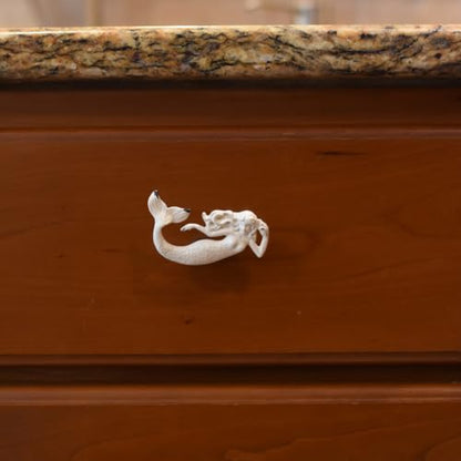 Mermaid Metal Drawer Pull Knob – Coastal Beach Home Decor, Nautical Decorative Cabinet Hardware for Kitchen, Dresser, and Coastal Rooms – Unique Nautical Cabinet Knobs – White, Set of 1