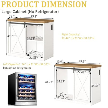 Coffee Bar Cabinet with Fridge Space, Wine Cabinet with Rack, Power Outlet for Dining Room Living Room, White