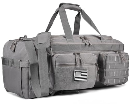 LHI 50L Tactical Duffle Bag for Men, 3-in-1 Gym Duffle and Backpack, Shoe Compartment, Laptop Sleeve and MOLLE, Carry-On Travel Weekender and Overnight Bag – Gray - color: Gray