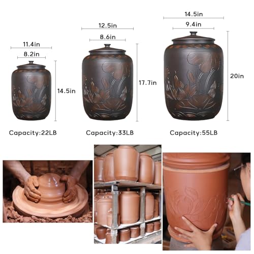 Food Storage Jar Ceramic Rice Jar with Lid 22lb 33lb 55lb Ceramic Rice Container Food Airtight Storage Jars Kitchen Sealed Jar Grain Rice Dispenser for Baking Supplies Cereal Flour Sugar(33lb) - size: 33lb