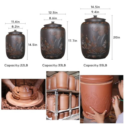 Food Storage Jar Ceramic Rice Jar with Lid 22lb 33lb 55lb Ceramic Rice Container Food Airtight Storage Jars Kitchen Sealed Jar Grain Rice Dispenser for Baking Supplies Cereal Flour Sugar(33lb) - size: 33lb