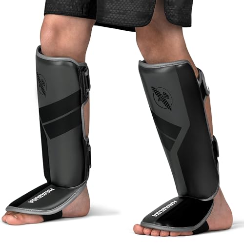 Hayabusa S4 Kids Shin Guards, Muay Thai, MMA, Kickboxing, Martial Arts - color: Charcoal, size: Small-Medium