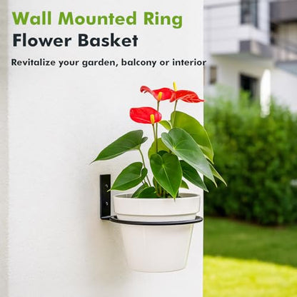 8-Pack 6 Inch Flower Pot Holder Ring Wall Mounted Metal Flower Pot Hangers Wall Hanger Bracket Rings Black Planter Bracket for Home, Garden, Indoor Outdoor Pots