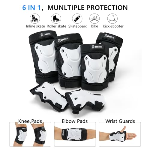 Tanden Skating Protective Gear Knee and Elbow Pads Wrist Guards for Roller Skating Skateboarding, Skate Pads Adult Knee Pads - color: White, size: Adult (14+ years)