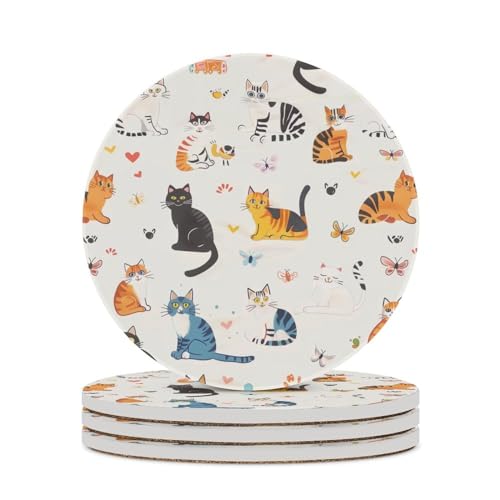 Cat Fish Tank Butterfly Coasters for Drinks, Absorbent Ceramic Stone Coasters Set of 4 Cork Base Cups Table Mats for Home Decor