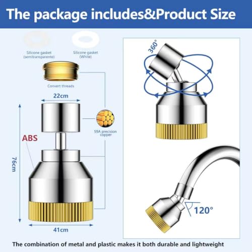 Faucet Sink Aerator/Extender/Sprayer/nozzle,Faucet Attachment Replacement for Bathroom&Kitchen, Anti-slip Swivel Aerator with 55/64" Threaded Adapter (Standard Silver) - color: Standard Silver