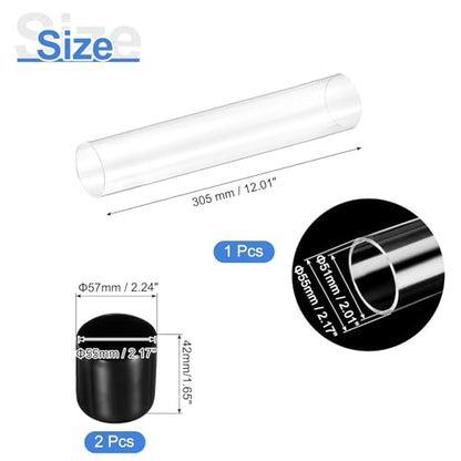 uxcell Clear Rigid Acrylic Pipe, 51mm(2.01") ID x 55mm(2.17") OD 12" Round Polycarbonate Tube Plastic Tubing with Rubber Caps for Plumbing, Lighting, Aquarium, DIY Projects - size: 51mm ID x 55mm OD 12"