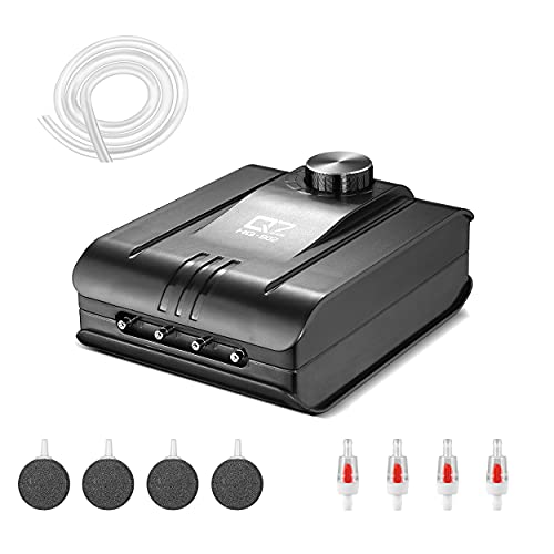 320GPH Aquarium Air Pump 8W Adjustable Quiet Oxygen Pump with 4 Outlet and Accessories Air Stone, Check Valve, Tube,for Up to 300 Gallon Fish Tank,air Pumps for hydroponices ;