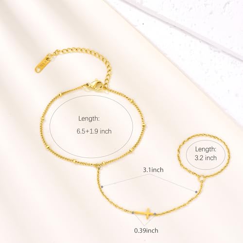 18K Gold Plated Small Cross Bracelet for Women | Tiny Cute Cross Bracelets | Beaded Bracelet | Hip Hop Knot | Hand Chain Bracelets | Gold Jewelry Gifts for Women - color: Cross hand chain Gold