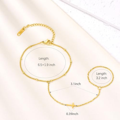 18K Gold Plated Small Cross Bracelet for Women | Tiny Cute Cross Bracelets | Beaded Bracelet | Hip Hop Knot | Hand Chain Bracelets | Gold Jewelry Gifts for Women - color: Cross hand chain Gold