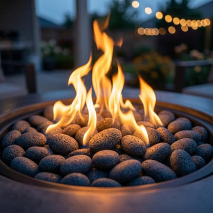 Midwest Hearth Natural Tumbled Lava Stones for Gas Fire Pit and Fireplace | Extra Large (3"–5") | Smooth Round Volcanic Rock | 10 Lbs - size: X-Large (3"- 5")