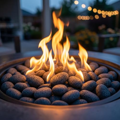Midwest Hearth Natural Tumbled Lava Stones for Gas Fire Pit and Fireplace | Medium (1"–2") | Smooth Round Volcanic Rock | 10 Lbs - size: Medium (1" - 2")