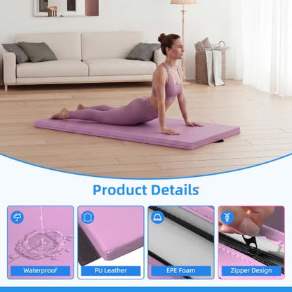 Polar Aurora 3'x6'x2 Thick Folding Gymnastics Exercise Mat Aerobics Stretching Yoga Mats - color: Pink