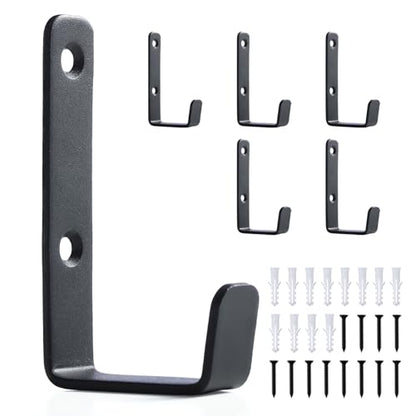 Heavy Duty Hooks, Stainless Steel Hooks for Hanging, Wall Mount Hook, Coat Hook, Wall Hooks Towel Hook Garage Holder Screw Hanger, Utility Hooks, 6 Pack (Black) - color: Black