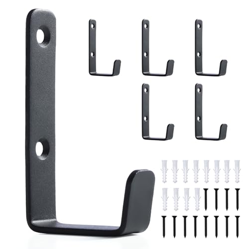 Heavy Duty Hooks, Stainless Steel Hooks for Hanging, Wall Mount Hook, Coat Hook, Wall Hooks Towel Hook Garage Holder Screw Hanger, Utility Hooks, 6 Pack (Black) - color: Black