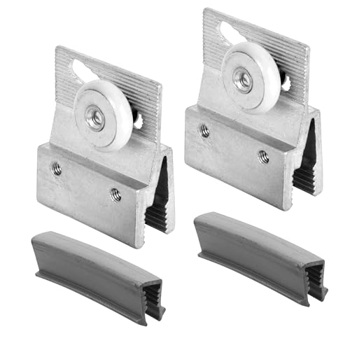Prime-Line M 6145 Aluminum Frameless Shower Door Top Bracket Roller Assembly, 3/4 In. Round Plastic Wheel, Fits 3/16 In. Glass (2 Pack)