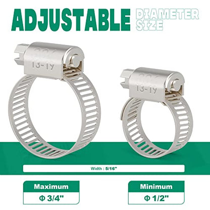 24PCS Hose Clamps Stainless Steel Adjustable 1/2"– 3/4"(13-19mm) Worm Gear Hose Clamp, Heavy Duty Metal Small Hose Clamps for Automotive, Pipe, Radiator Plumbing, Fuel Line - size: 1/2"-3/4"(13-19mm)