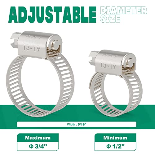 40PCS Hose Clamps Stainless Steel Adjustable 1/2"– 3/4"(13-19mm) Worm Gear Hose Clamp, Heavy Duty Metal Small Hose Clamps for Automotive, Pipe, Radiator Plumbing, Fuel Line - size: 1/2"-3/4"(13-19mm) 40PCS