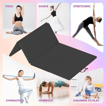 Folding Gymnastics Mat, 6x3Ft/6x2Ft Thick Portable Exercise and Tumbling Pad for Home Gym, Pilates, Aerobics and Martial Arts, 4-Panel Folding Floor Mat - size: 4-fold 6x3Ft