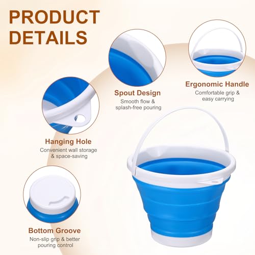 uxcell 2 Pcs Collapsible Bucket, 1.3 Gallon (5L) Small Foldable Bucket, Portable Water Pail Round Tub Cleaning Tools with Handle for RV Camping Household Garden Fishing Car Wash, Blue - color: Blue