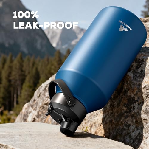 POWCAN 64 oz Insulated Water Bottle with 2-in-1 Straw Spout Lid, Leakproof, Carrier Bag, Shoulder Strap, Keep Cold 48H, Half Gallon Stainless Steel Water Jug for Men, Sports, Camping, Fitness (Indigo) - color: Indigo