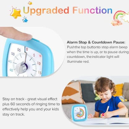 Secura 60-Minute Visual Timer, Silent Study Timer for Kids and Adults - color: Blue & Star