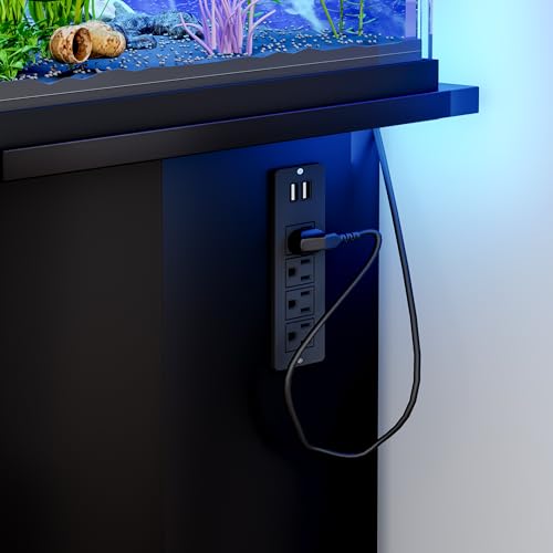 55-75 Gallon Fish Tank Stand with Power Outlet, 880LBS Modern Fluted Aquarium Stand with Storage Cabinet, Heavy Duty Reptile Turtle Tank, Black