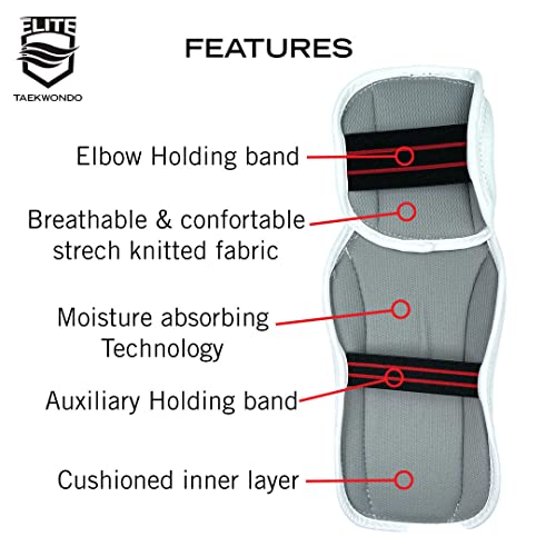 ELITE – Taekwondo Forearm & Elbow Guard. Kids & Adults Sizes (TKD Protector) - Comfortable, Lightweight, & Protective - size: Large