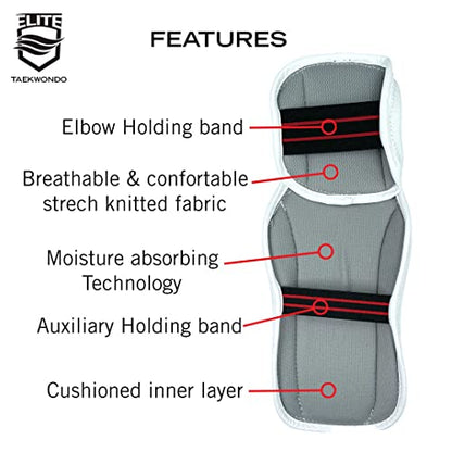 ELITE – Taekwondo Forearm & Elbow Guard. Kids & Adults Sizes (TKD Protector) - Comfortable, Lightweight, & Protective - size: Large