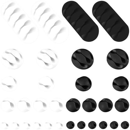 32Pcs Self-adhesive Silicone Cable Clips Assortment Set, Desk Wire Management Cord Organizer Clips Keeper for Nightstand, Desk, Office, PC, Home, Car